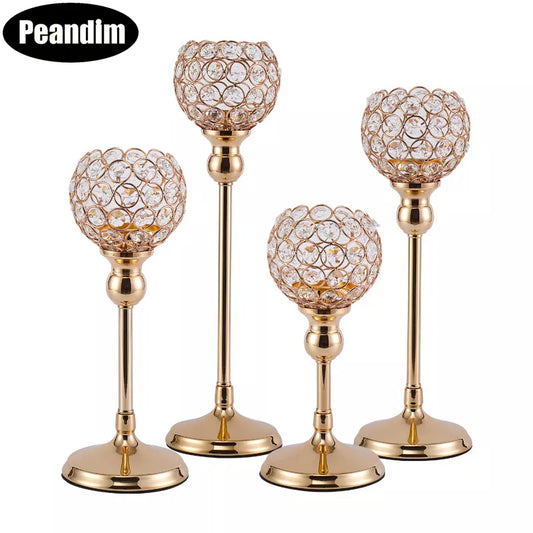 Candelero de cristal PEANDIM, soporte dorado, candelabros de centro de mesa de boda, decoración del hogar para fiesta, Hogar Moderno