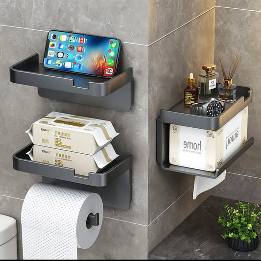Soporte de papel higiénico de aleación de aluminio, estante para pañuelos, soporte para pañuelos de baño, estante de almacenamiento, accesorios de baño