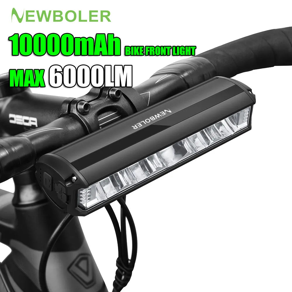 NEWBOLER-luz frontal para bicicleta, 10000mAh, 6000 lúmenes, linterna impermeable, carga USB, accesorios para lámpara de Ciclismo de Carretera MTB